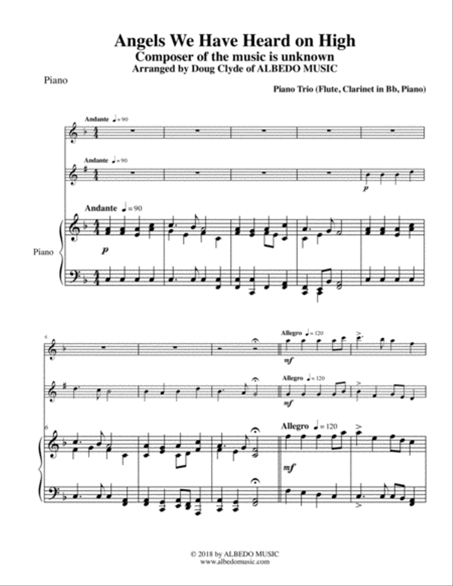 Angels We Have Heard on High for Flute, Clarinet & Piano Woodwind Duet scores gallery preview page 1