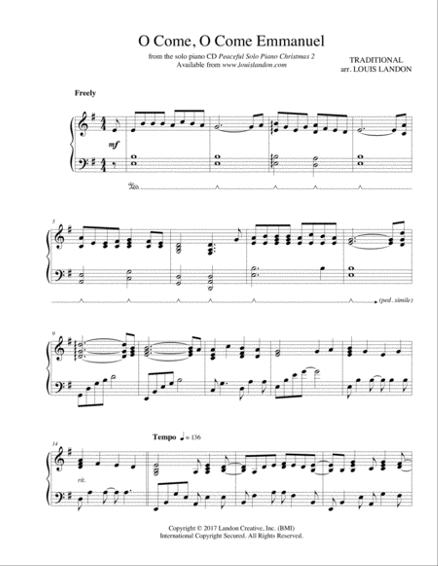 O Come, O Come Emmanuel - Traditional Christmas - Louis Landon - Solo Piano Piano Solo scores gallery preview page 2
