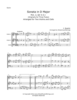 Book cover for Quantz, J. - Sonata in D (Mvt. 2) for Two Violins and Cello