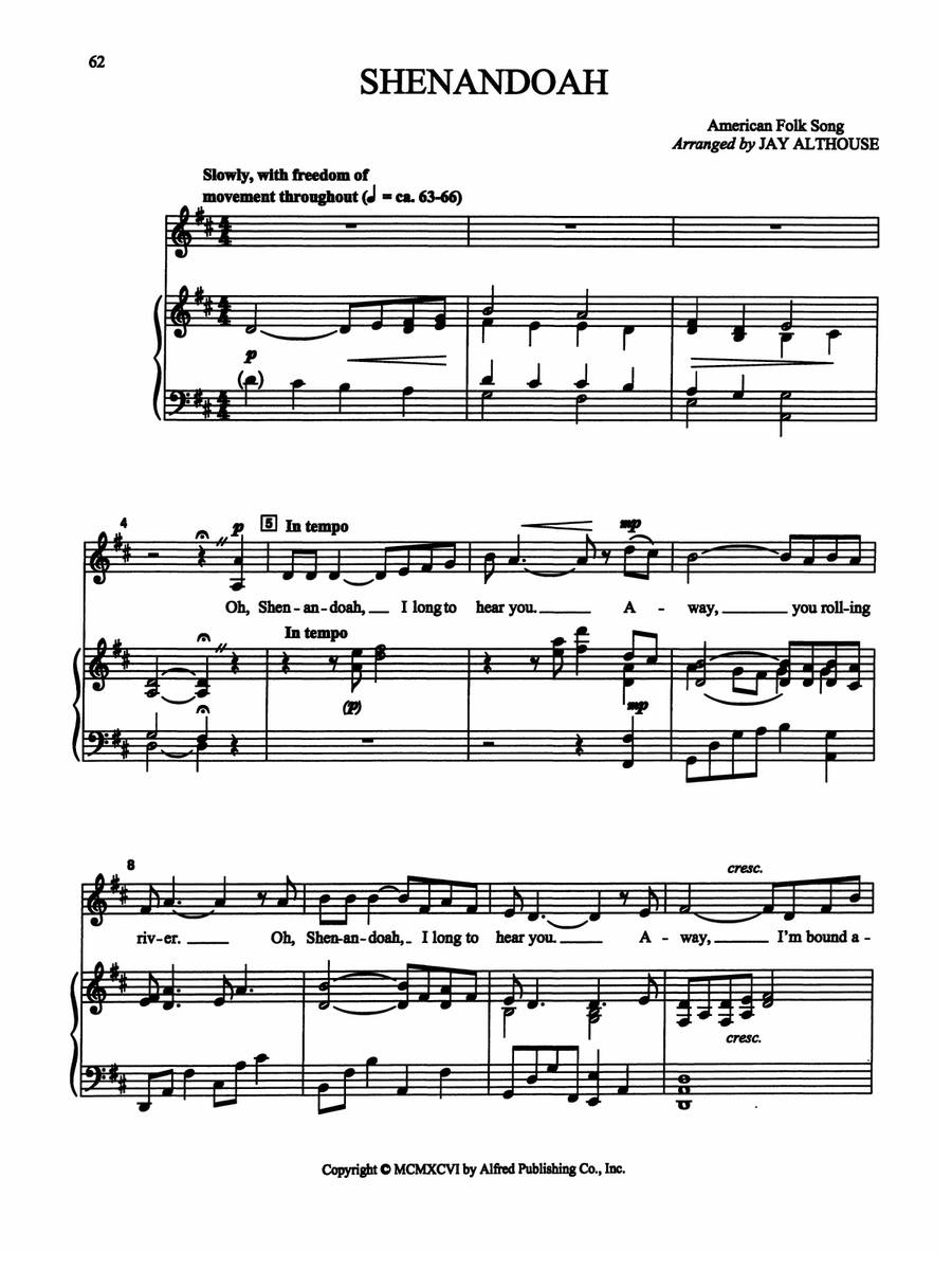Shenandoah - Piano/Vocal Solo (Medium High) Piano, Vocal scores gallery preview page 1