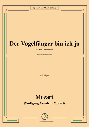 Book cover for Mozart-Aria:Der Vogelfänger bin ich ja,in G Major,K.620 No.2,from 'Die Zauberflöte,K.620',for Voice