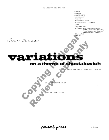 Variations on a Theme of Shostakovich (Orchestra & Piano Score) image number null