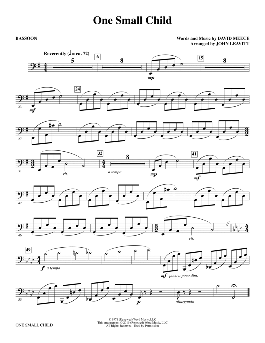 One Small Child - Bassoon Choir scores gallery preview page 1