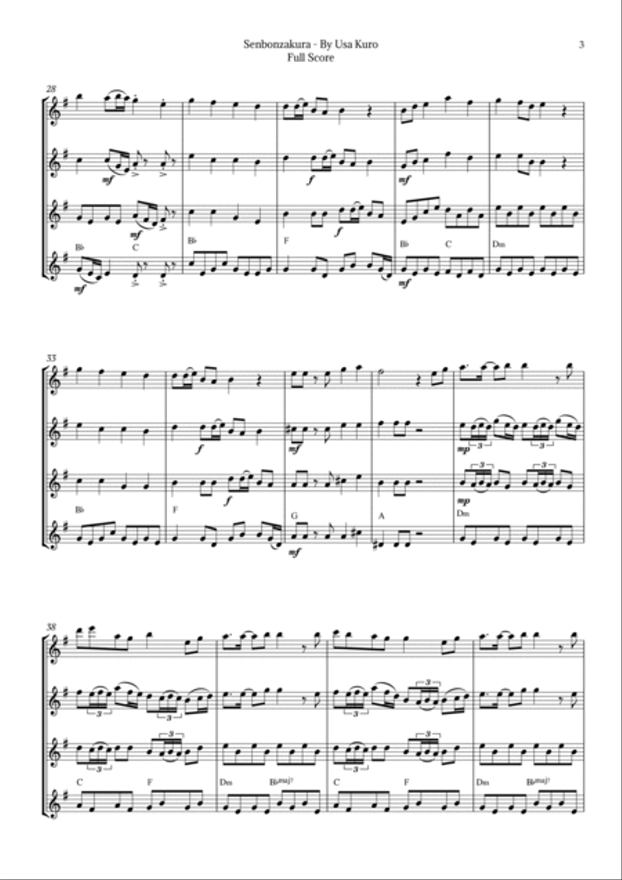 Senbonzakura Saxophone Quartet scores gallery preview page 3