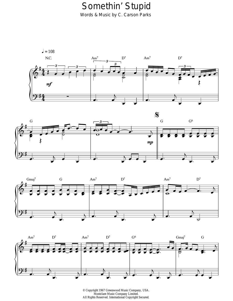 Somethin' Stupid Piano Solo scores gallery preview page 1