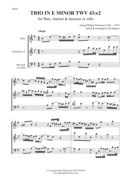 TELEMANN: TRIO IN E MINOR TWV 43:e2 for flute, clarinet & bassoon or cello