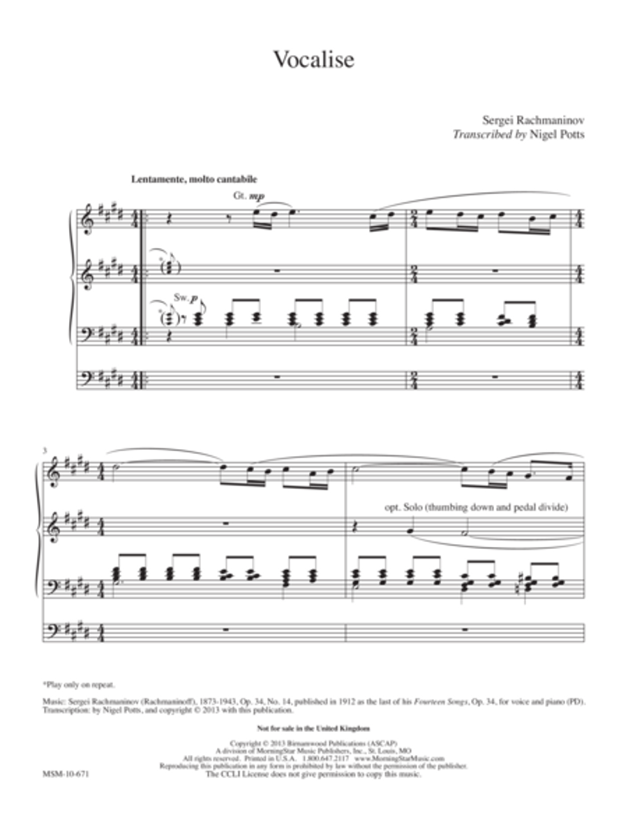 Vocalise Organ scores gallery preview page 1
