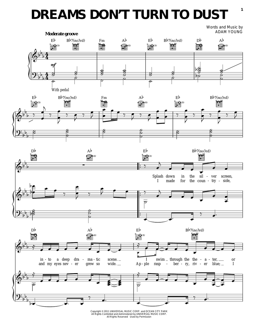 Dreams Don't Turn To Dust Piano, Vocal, Guitar scores gallery preview page 1