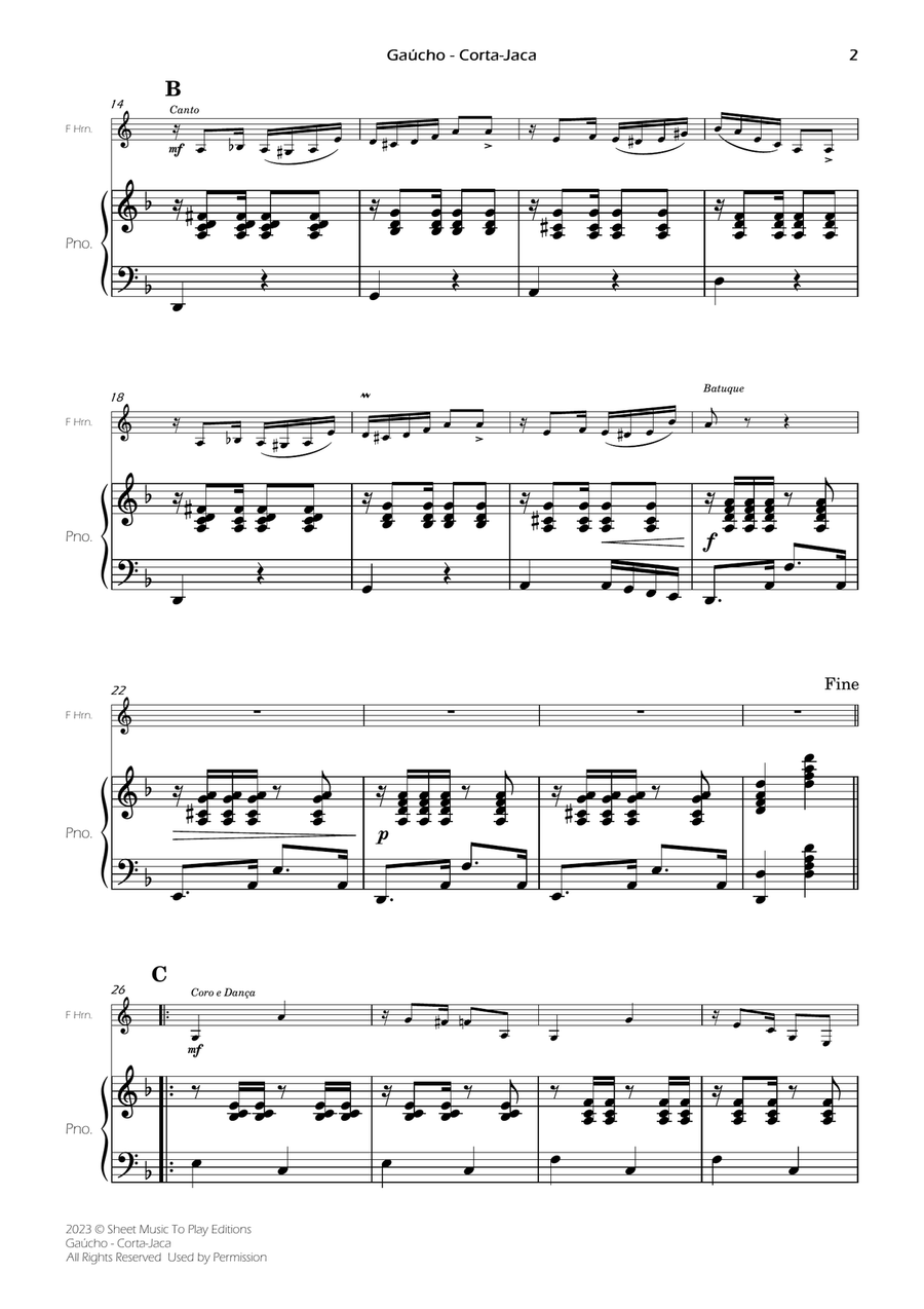 Gaúcho (Corta-Jaca) - French Horn and Piano (Full Score and Parts) Soprano Saxophone scores gallery preview page 4