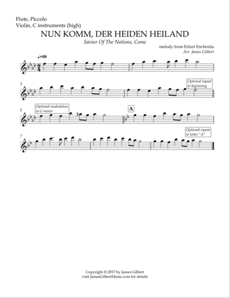 NUN KOMM, DER HEIDEN HEILAND (Savior of the Nations, Come) Small Ensemble scores gallery preview page 5