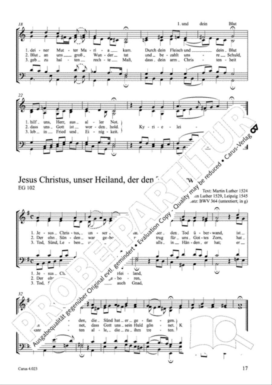 Luther Lieder in settings by J. S. Bach for mixed choir SATB 4-Part scores gallery preview page 18