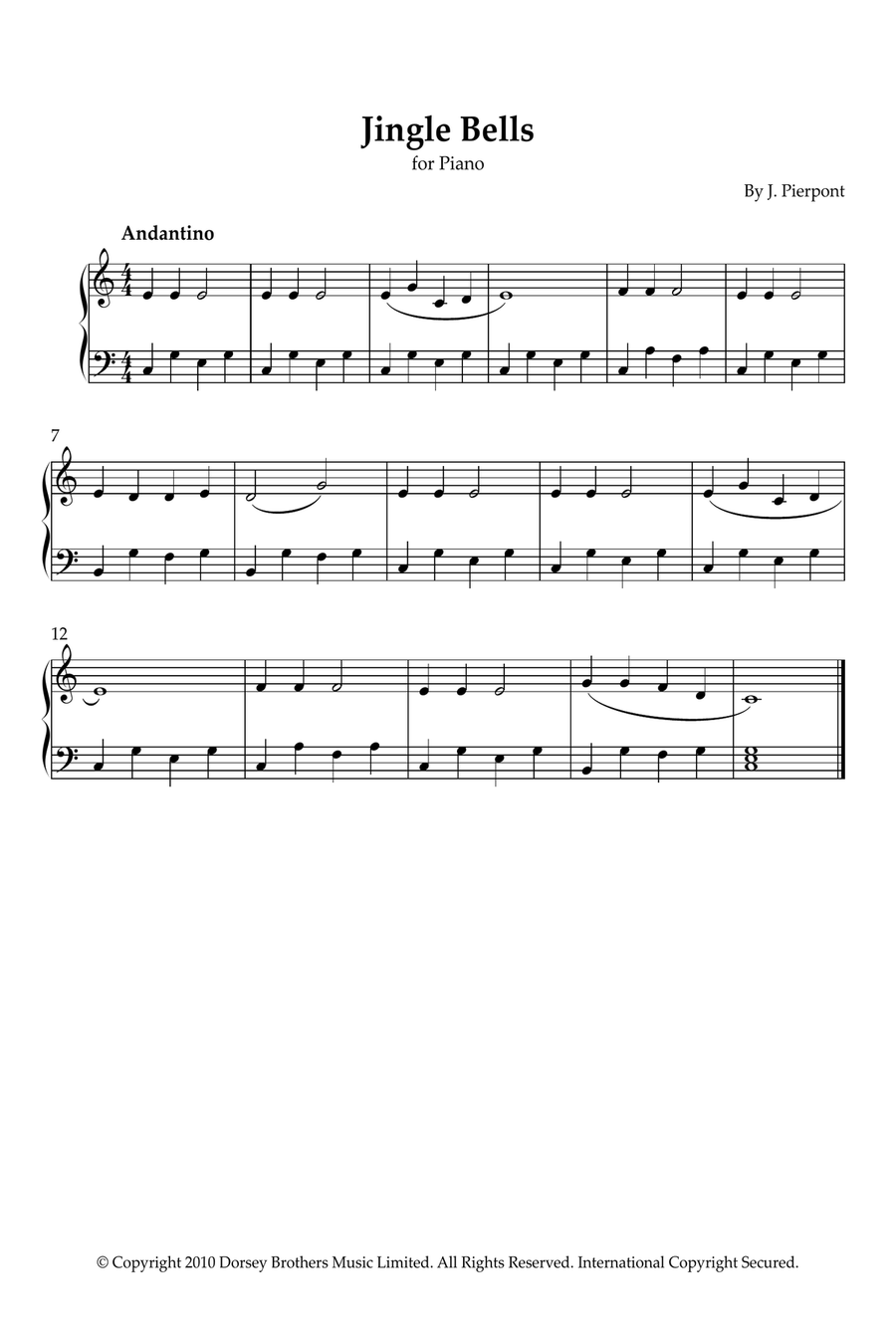 Jingle Bells Easy Piano scores gallery preview page 1