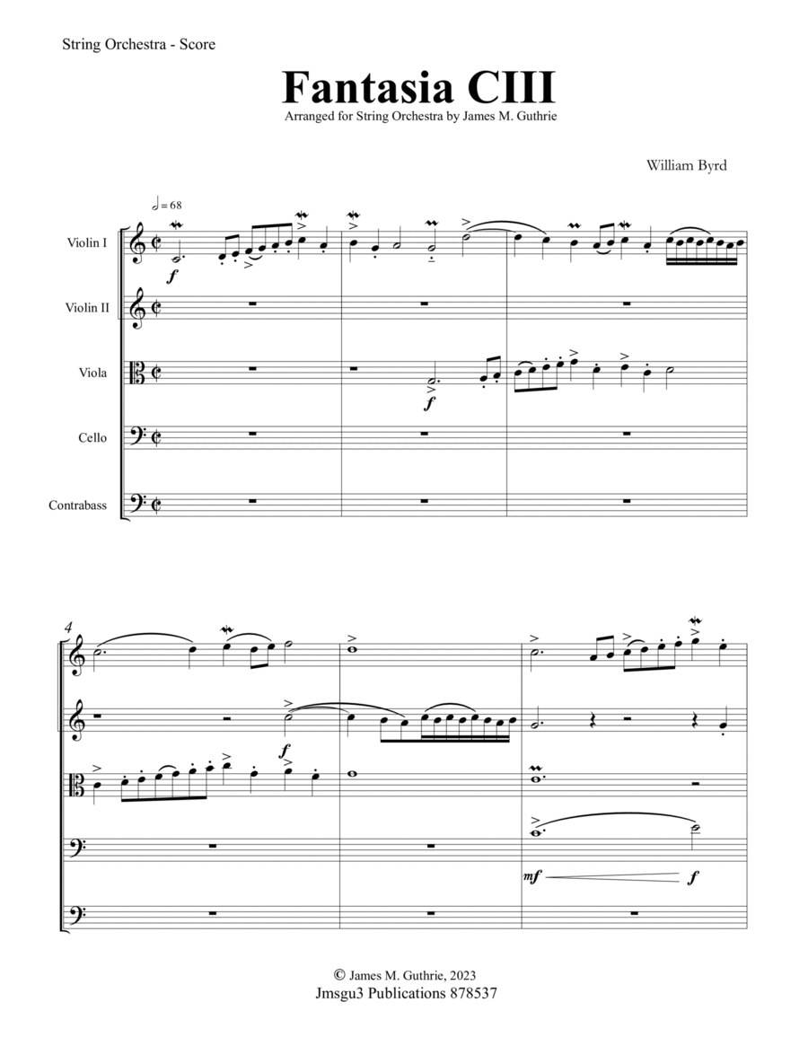 Byrd: Fantasia CIII for String Orchestra - Score Only image number null