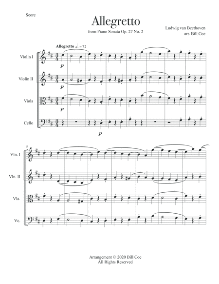 Beethoven Allegretto String Quartet score and parts image number null