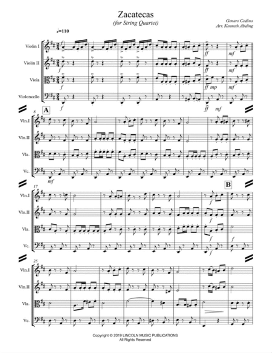 Zacatecas March (for String Quartet) String Quartet scores gallery preview page 2