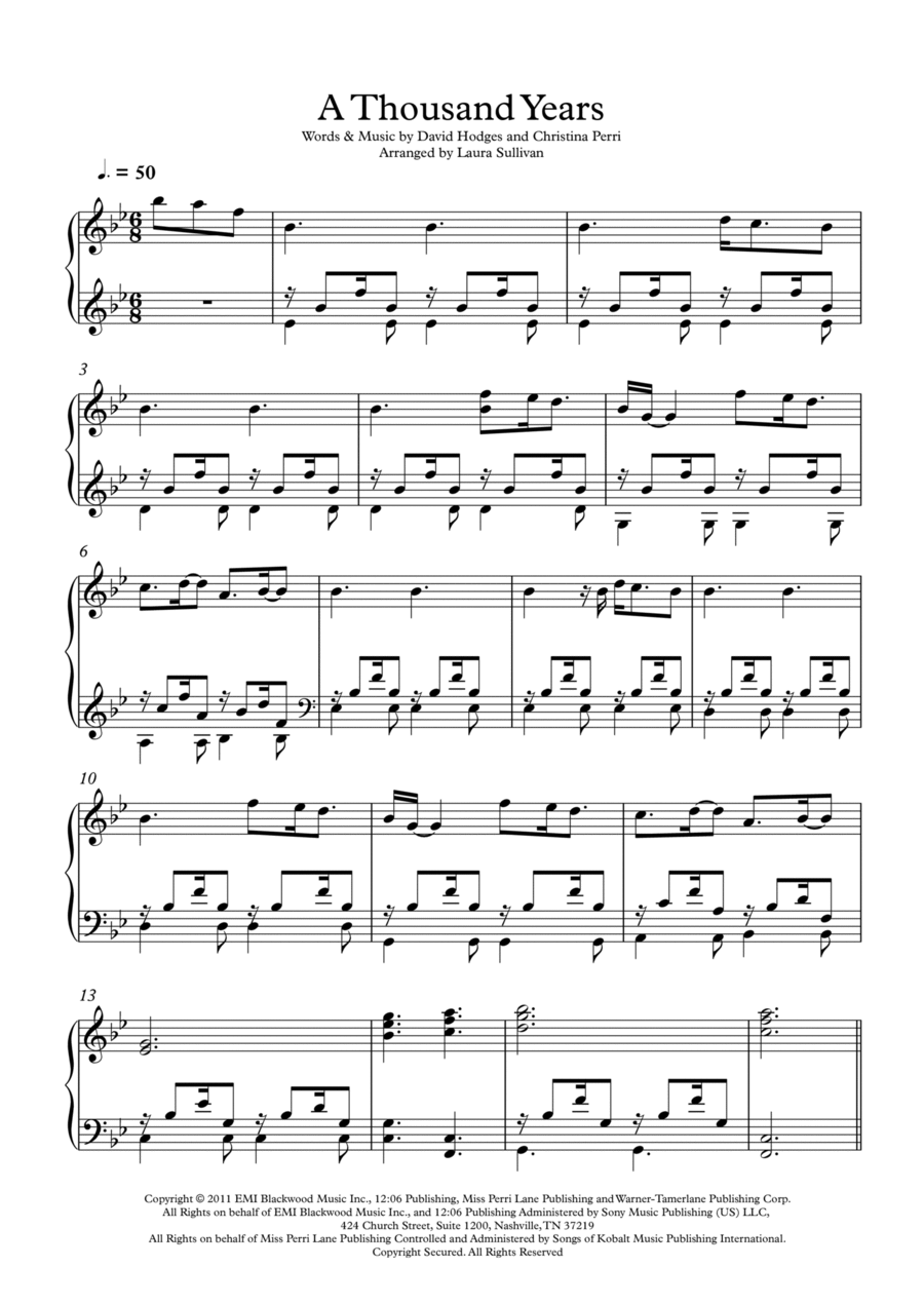 A Thousand Years Piano Solo scores gallery preview page 1