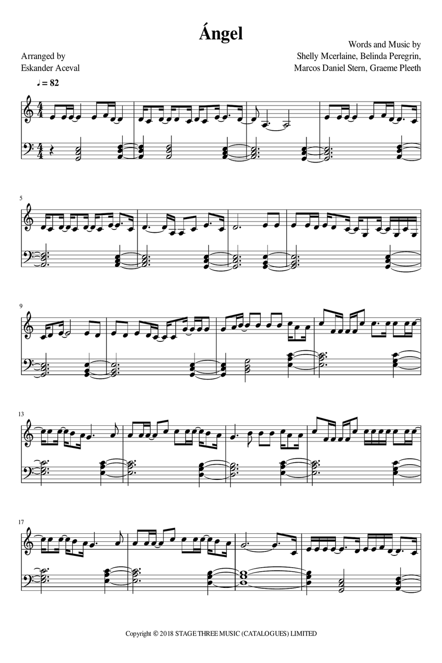 Angel (spanish Lyric Version) Piano Solo scores gallery preview page 1