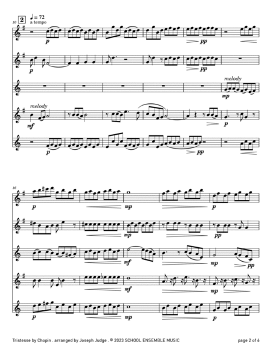 Tristesse by Chopin for Saxophone Quartet in Schools Saxophone Quartet scores gallery preview page 2