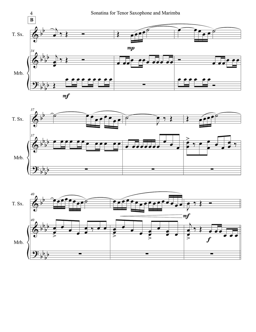 Sonatina for Tenor Saxophone and Marimba Tenor Saxophone scores gallery preview page 6