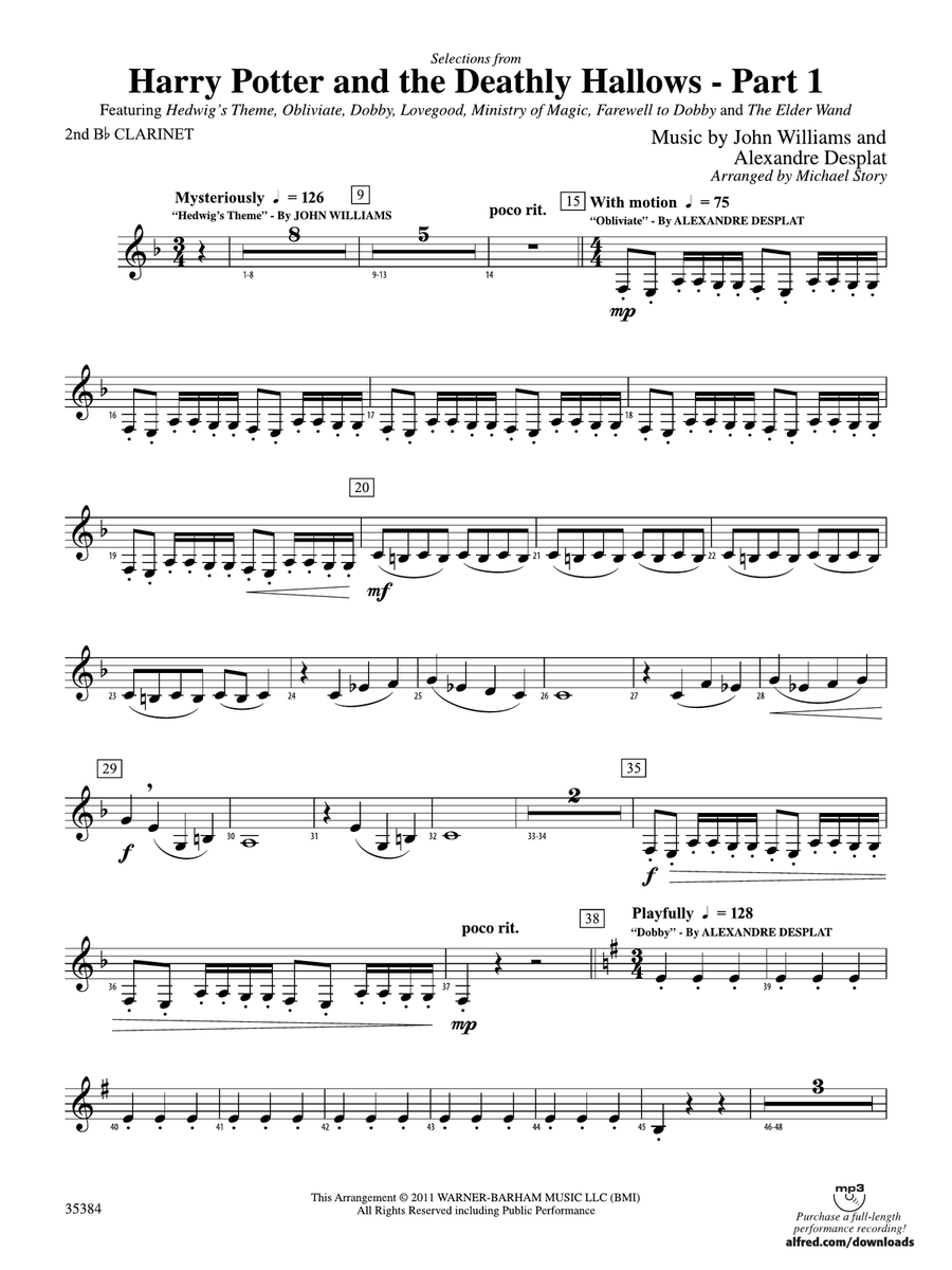 Harry Potter and the Deathly Hallows, Part 1, Selections from: 2nd B-flat Clarinet