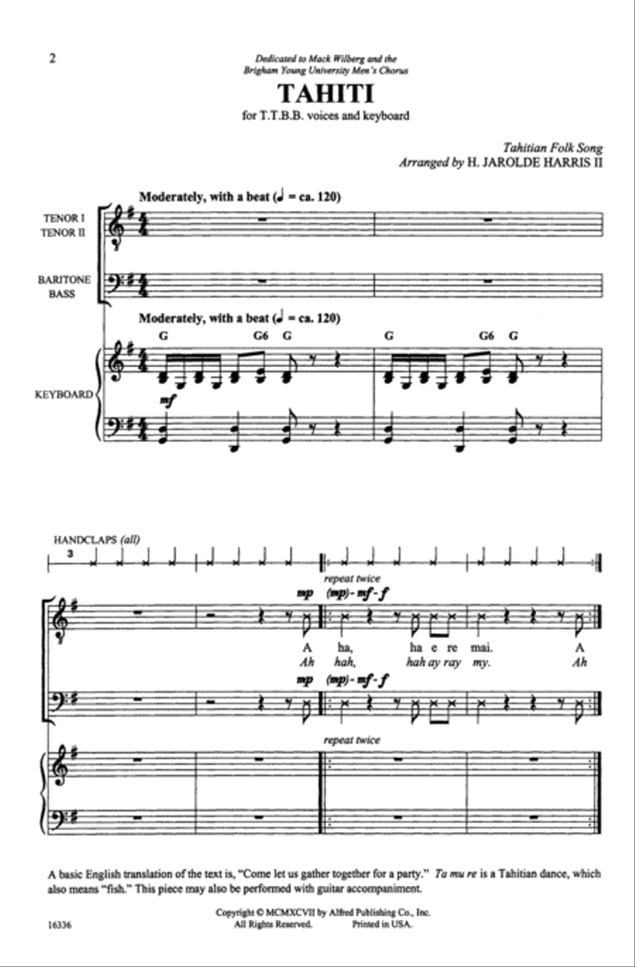 Tahiti Tahiti Choir scores gallery preview page 1