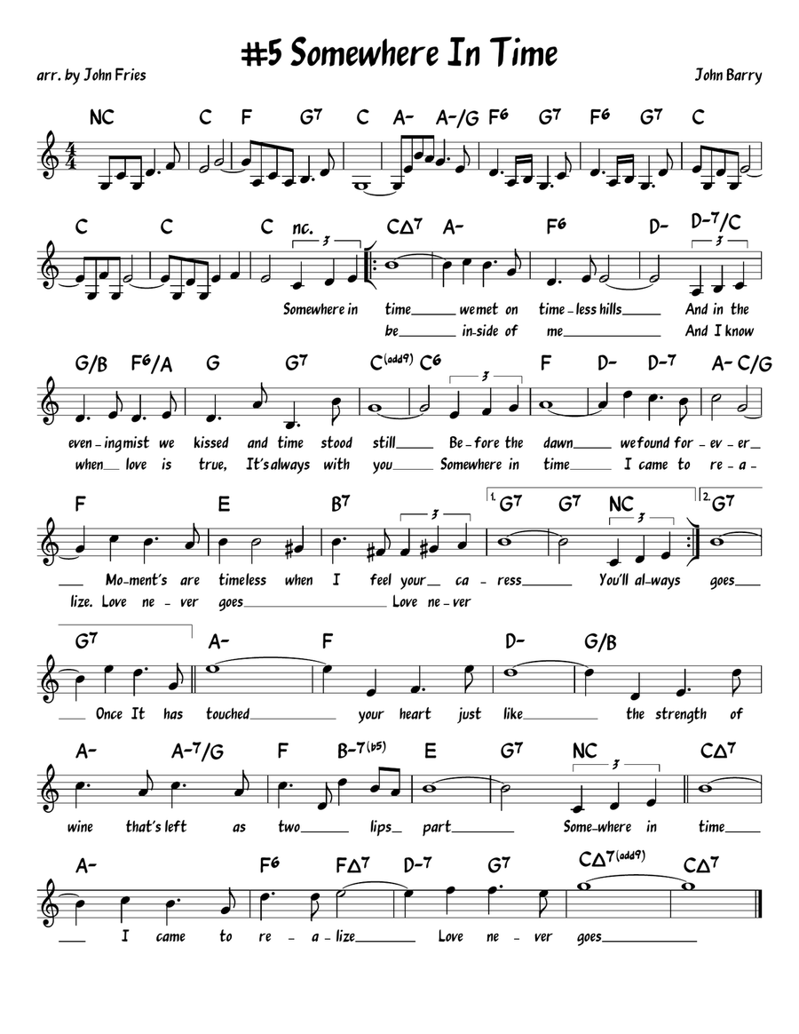 Somewhere In Time Piano, Vocal, Guitar scores gallery preview page 1