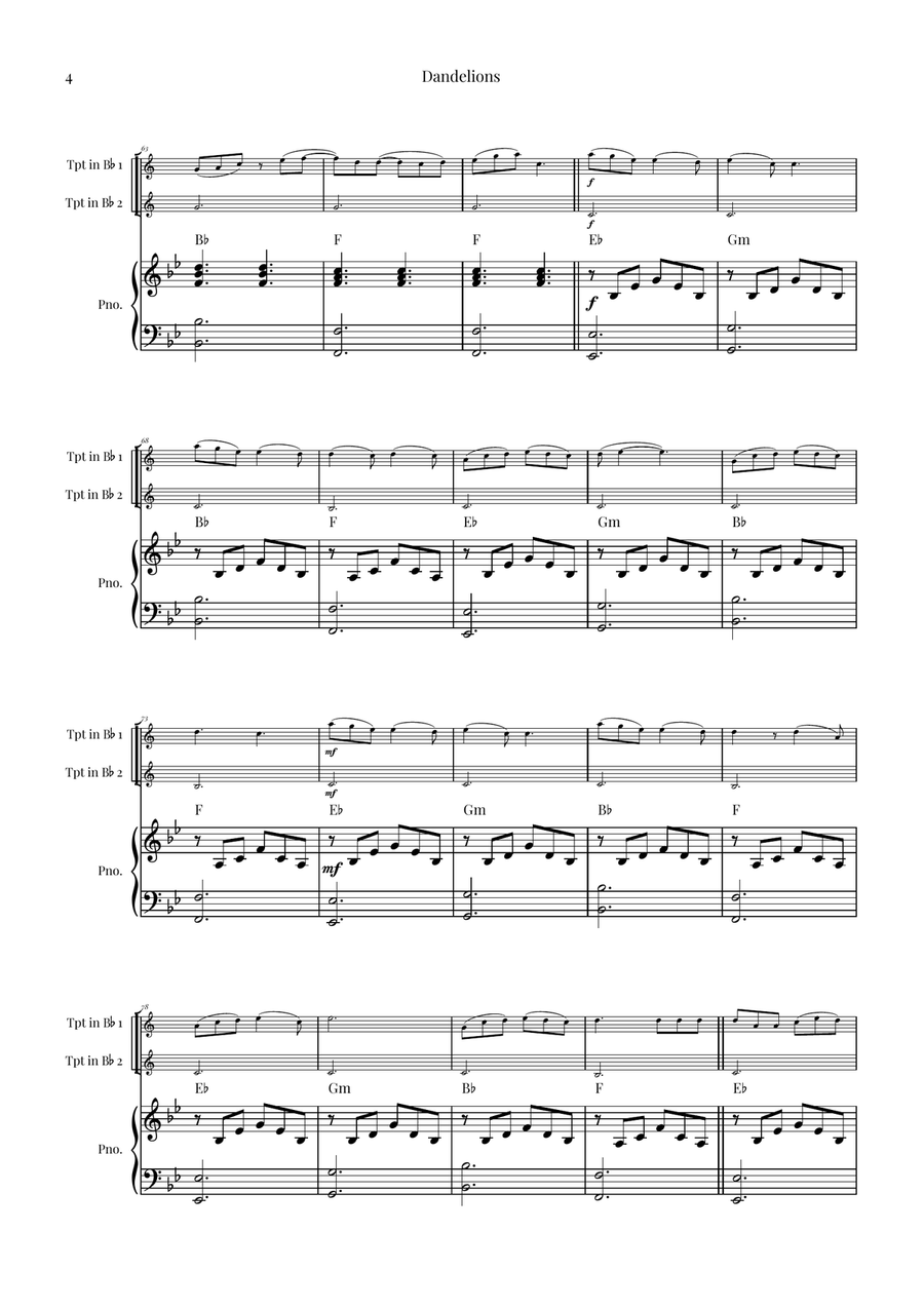 Dandelions Trumpet Duet scores gallery preview page 4