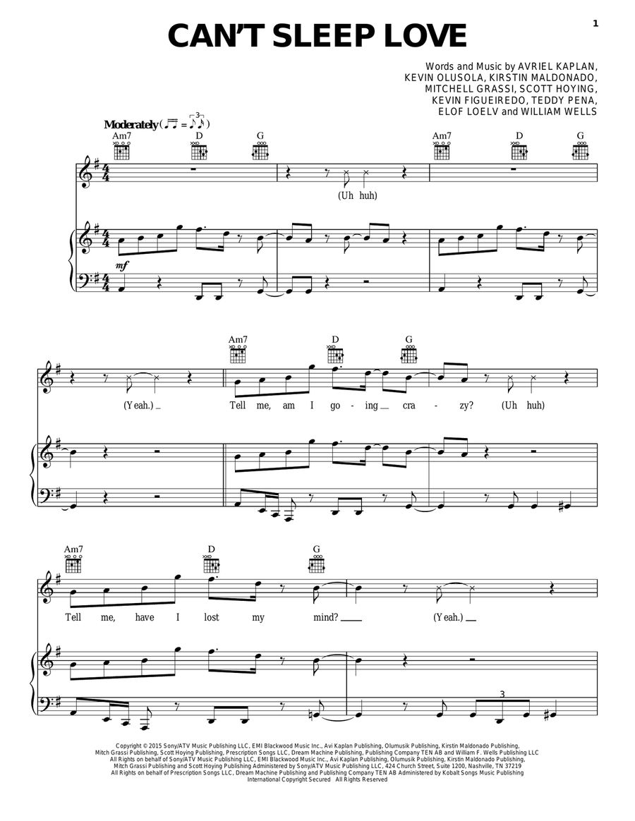 Can't Sleep Love A Cappella scores gallery preview page 1