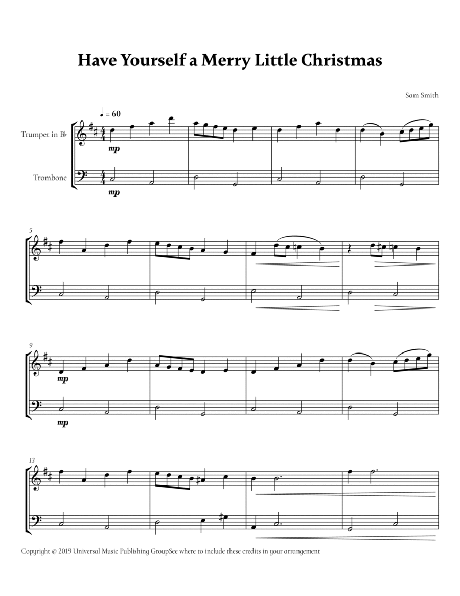 Have Yourself A Merry Little Christmas Score and Parts scores gallery preview page 1