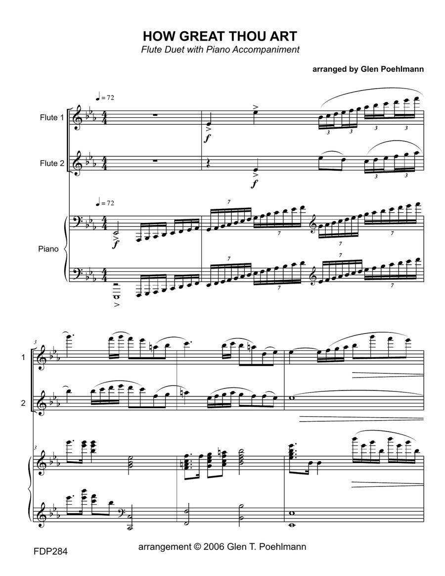 HOW GREAT THOU ART - FLUTE DUET with Piano Accompaniment Flute Duet scores gallery preview page 1