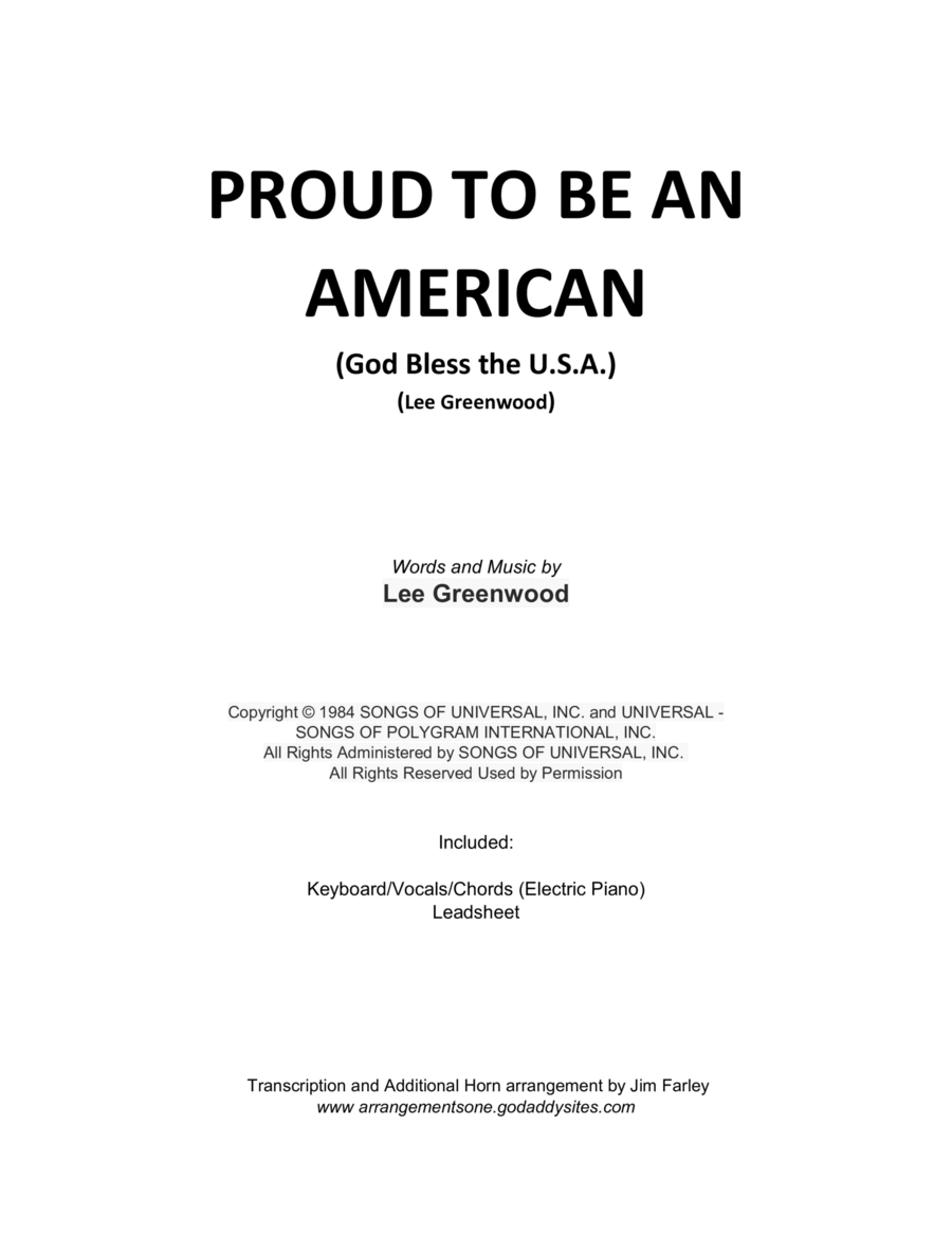 Proud To Be An American Piano, Vocal, Guitar scores gallery preview page 1
