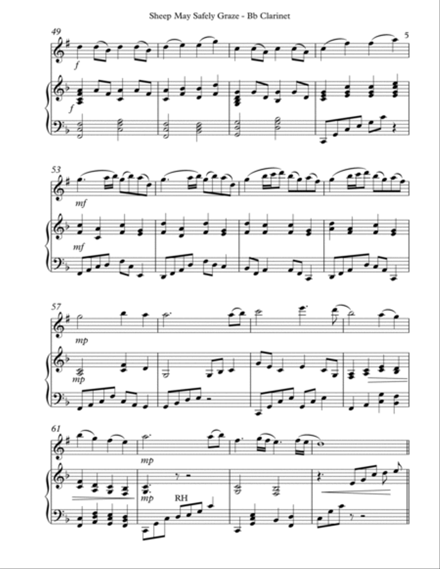 Sheep May Safely Graze, Duet for Bb Clarinet & Harp B-Flat Clarinet scores gallery preview page 5