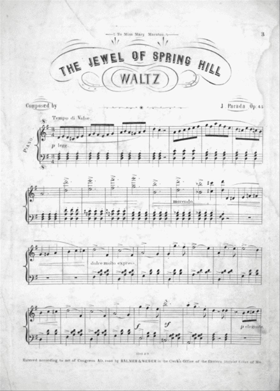 The Jewel of Spring Hill. Waltz Piano Solo scores gallery preview page 2