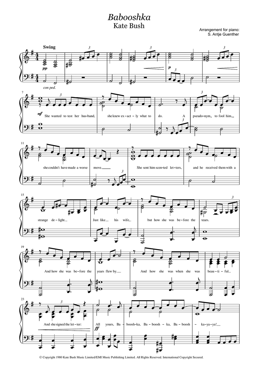 Babooshka Piano Solo scores gallery preview page 1