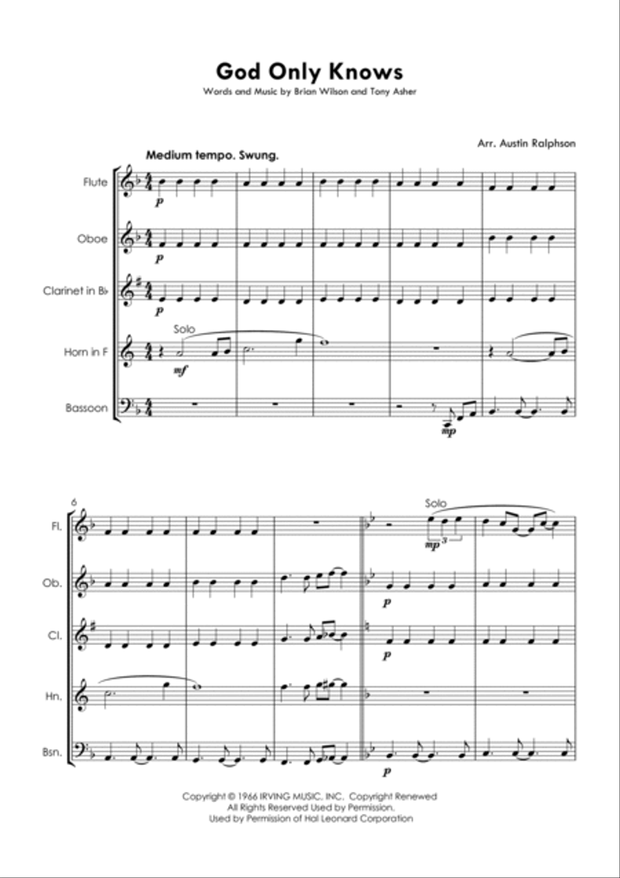 God Only Knows Woodwind Quintet scores gallery preview page 3
