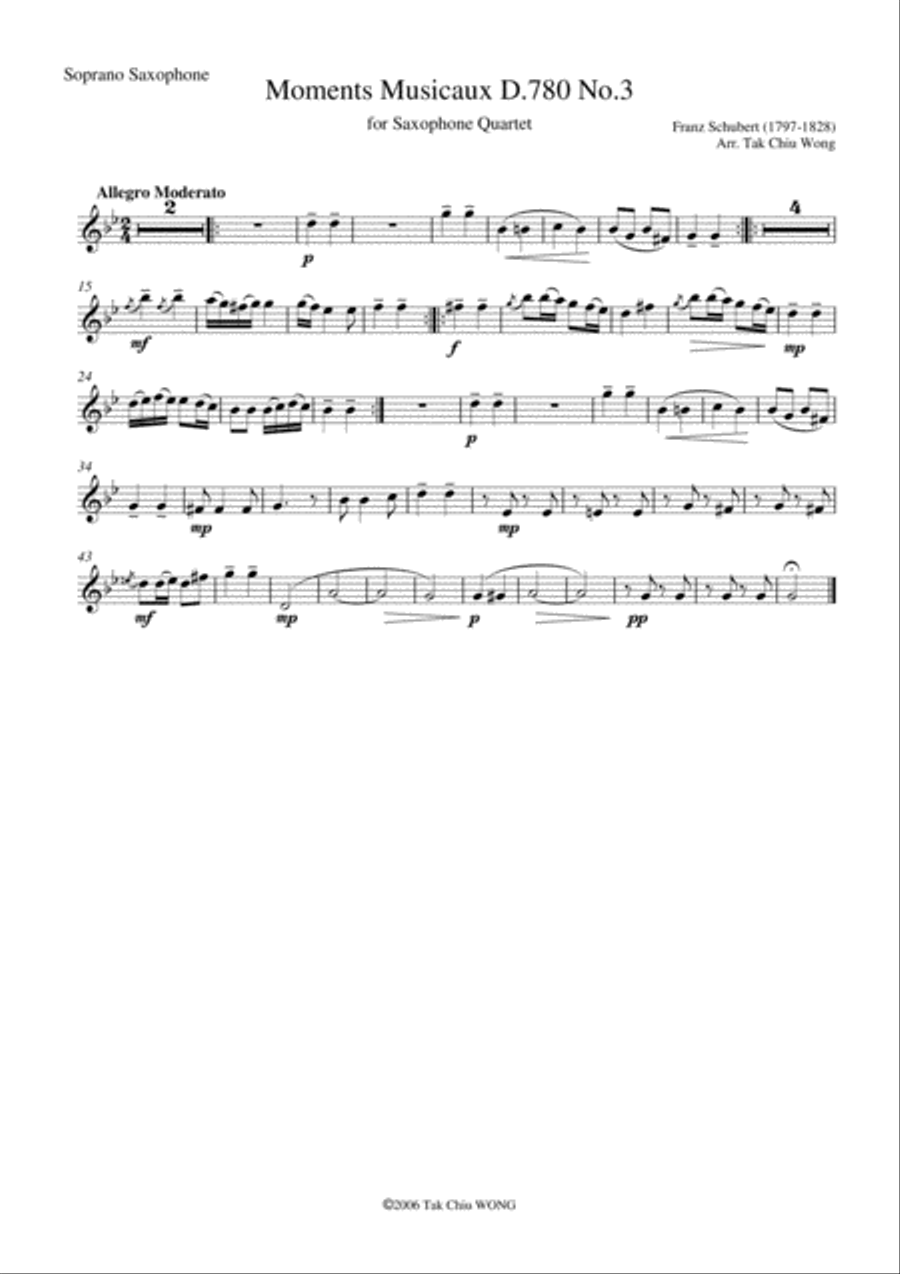 Moments Musicaux D.780 No.3 for Saxophone Quartet Moments Musicaux D.780 No.3 for Saxophone Quartet Saxophone Quartet scores gallery preview page 4