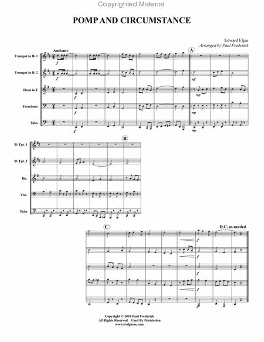 Pomp and Circumstance Brass Quintet scores gallery preview page 2