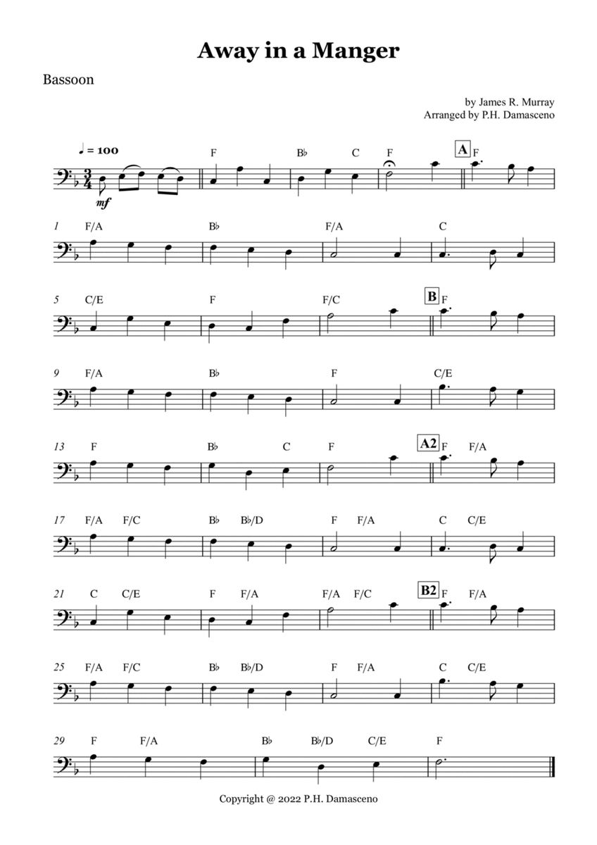 Away in a Manger - Bassoon Solo with Chords image number null