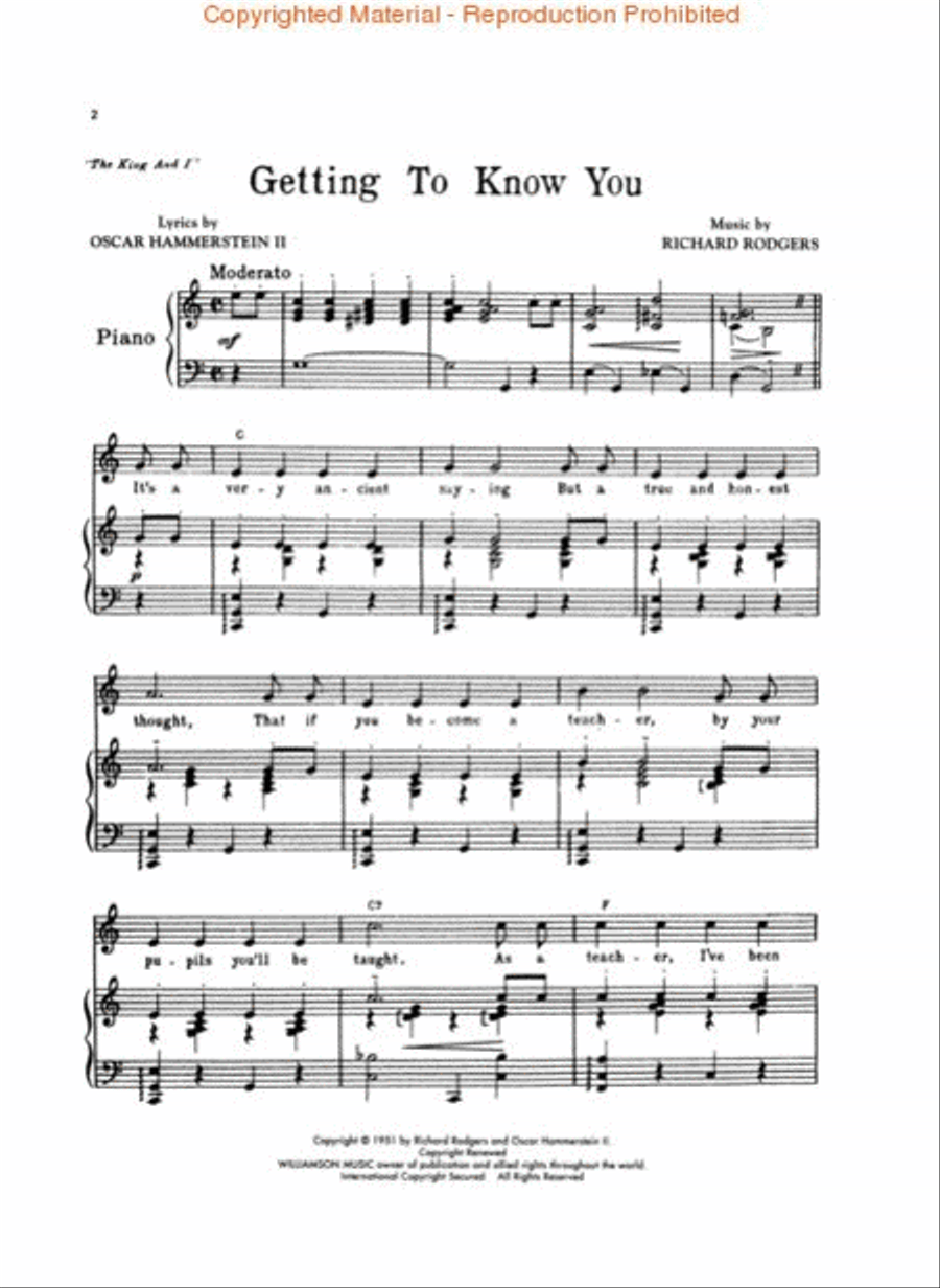 Getting to Know You (From The King and I) Piano, Vocal, Guitar scores gallery preview page 2