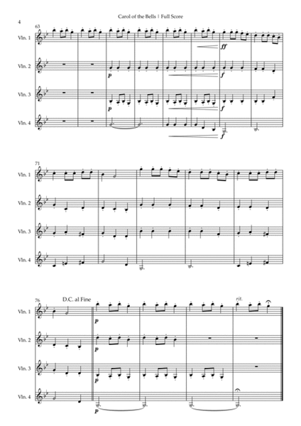 Carol of The Bells - Jazz Version (Christmas Song) for Violin Quartet image number null