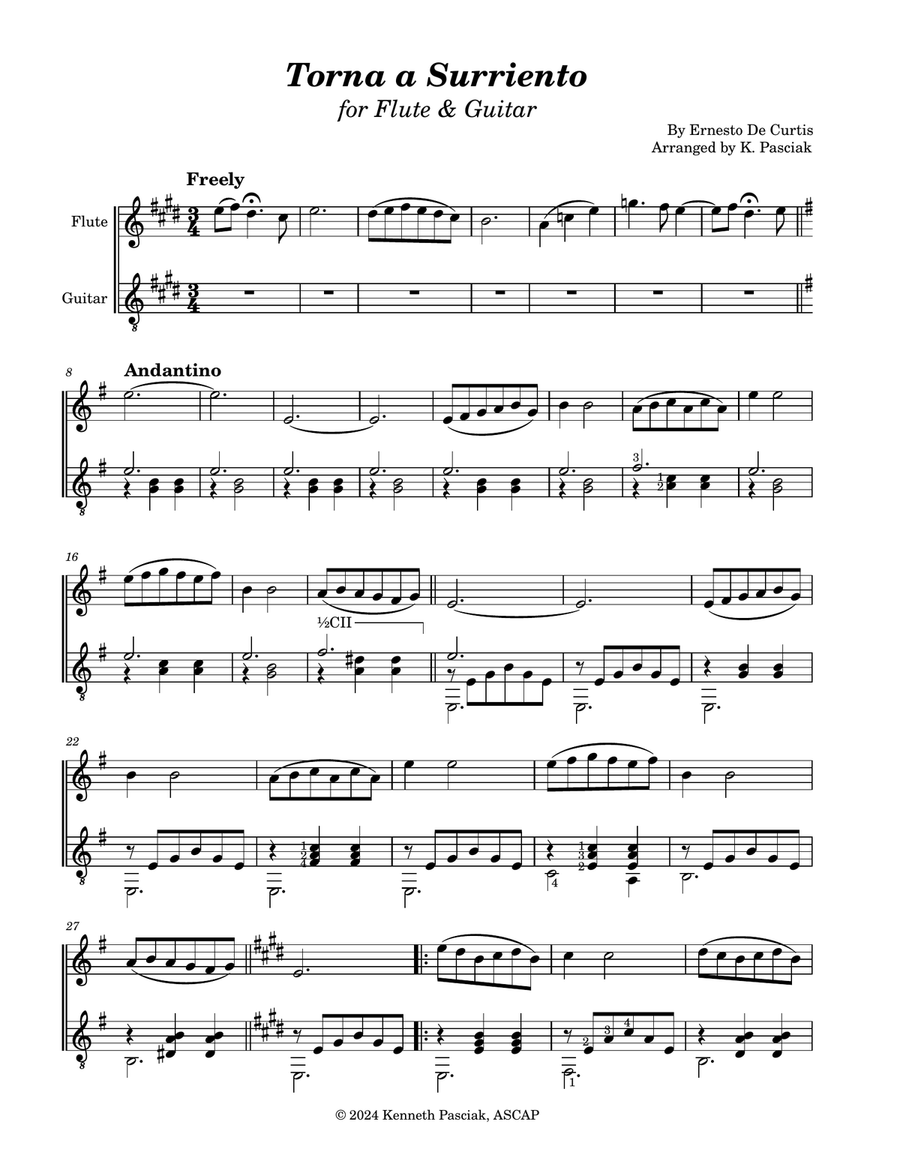 Torna a Surriento (for Flute & Guitar) Chamber Music scores gallery preview page 3
