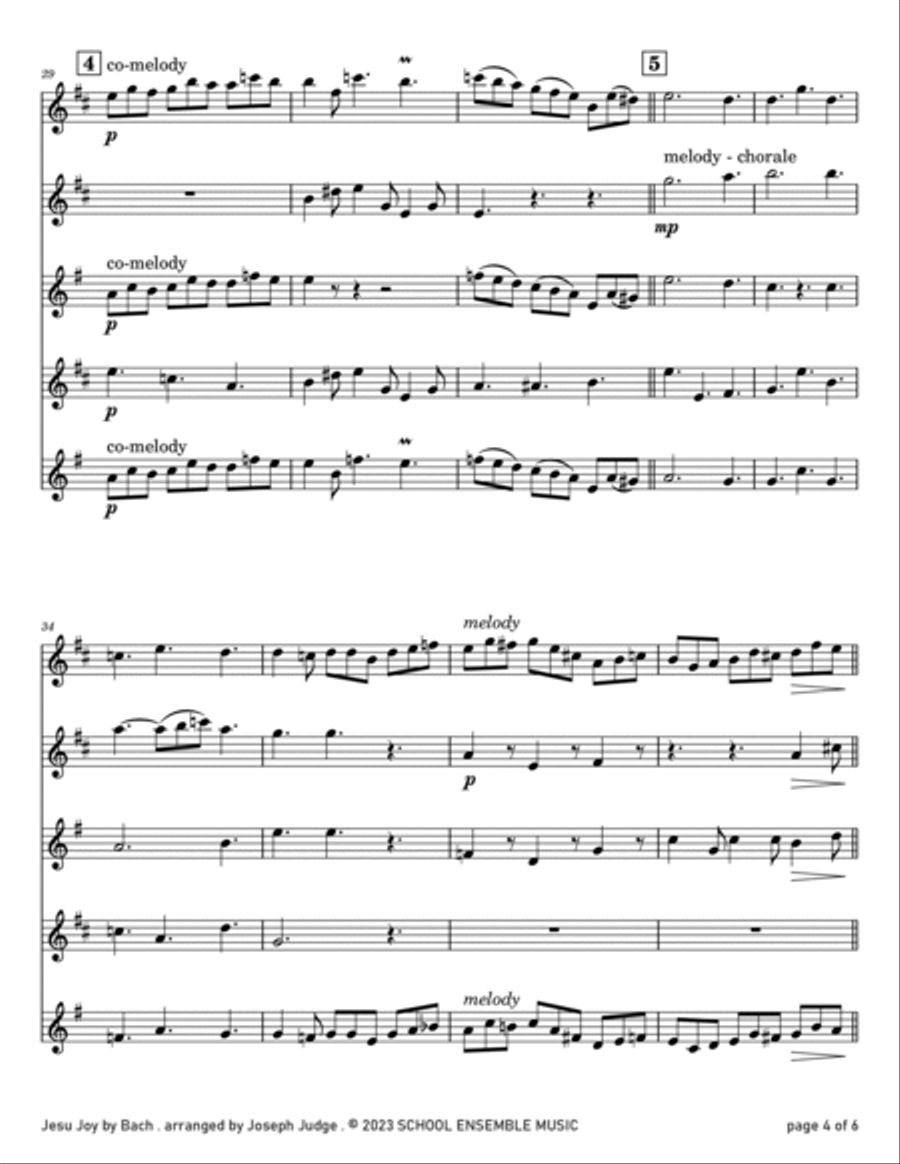 Jesu Joy by Bach for Saxophone Quartet in Schools Saxophone Quartet scores gallery preview page 4