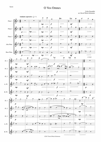 O Vos Omnes arranged for flute quintet image number null