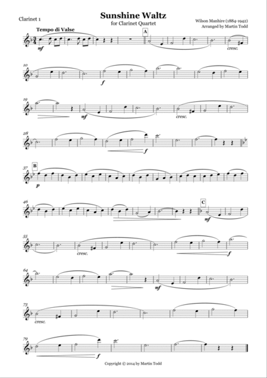 Sunshine Waltz for Clarinet Quartet Clarinet Quartet scores gallery preview page 4