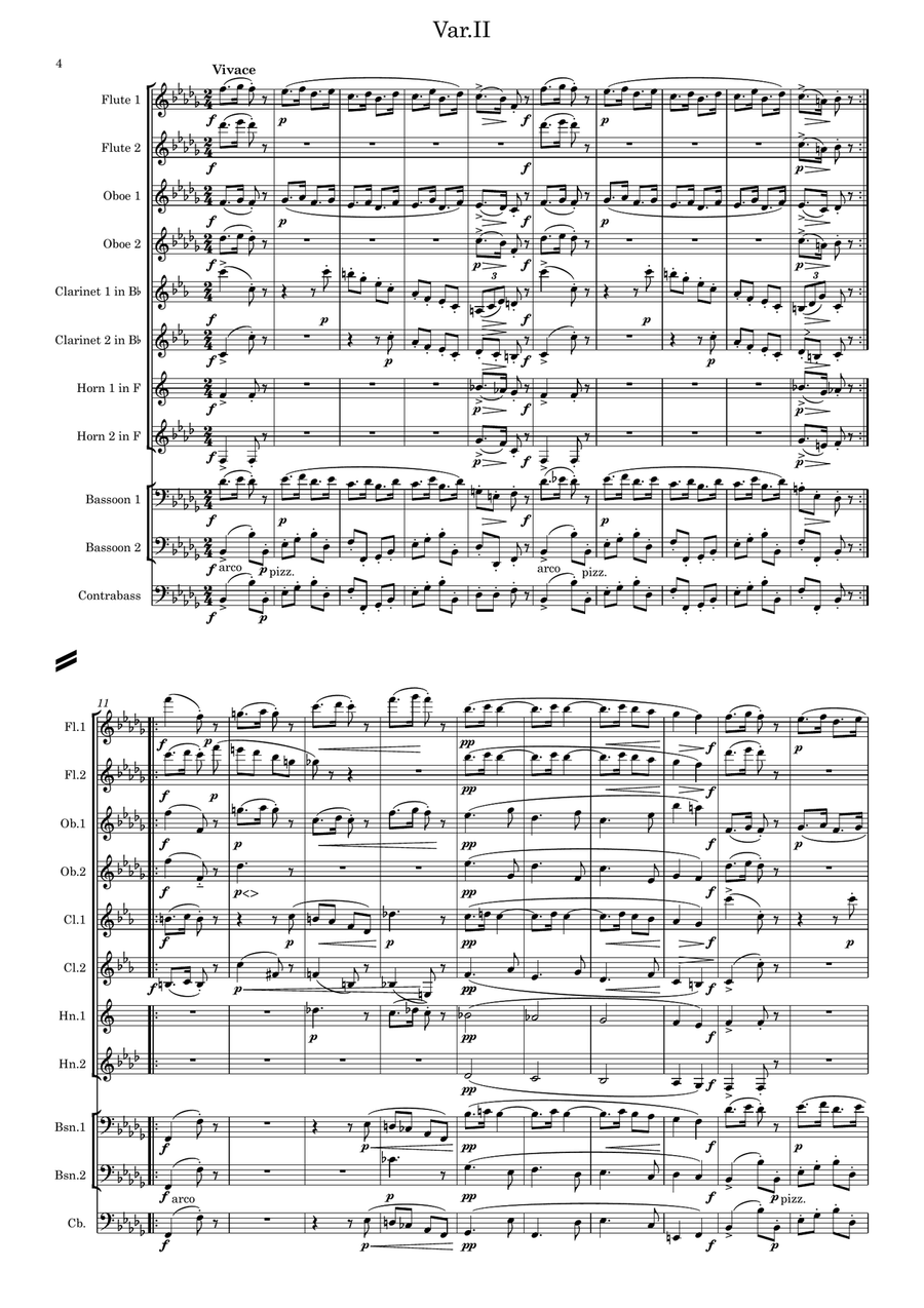 Brahms: Variations on a Theme by Haydn (St. Anthony Chorale) Op.56a (Complete) - wind dectet/bass Woodwind Quintet scores gallery preview page 5