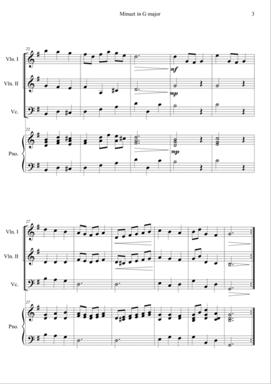 Minuet in G major Piano Quartet scores gallery preview page 3