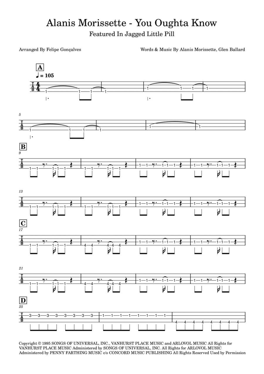 You Oughta Know Bass Guitar Tablature scores gallery preview page 1