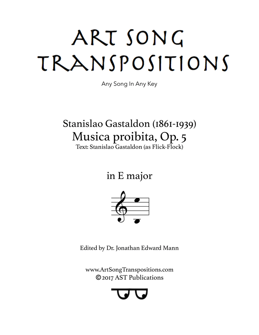 GASTALDON: Musica proibita, Op. 5 (transposed to E major) Piano, Vocal scores gallery preview page 1
