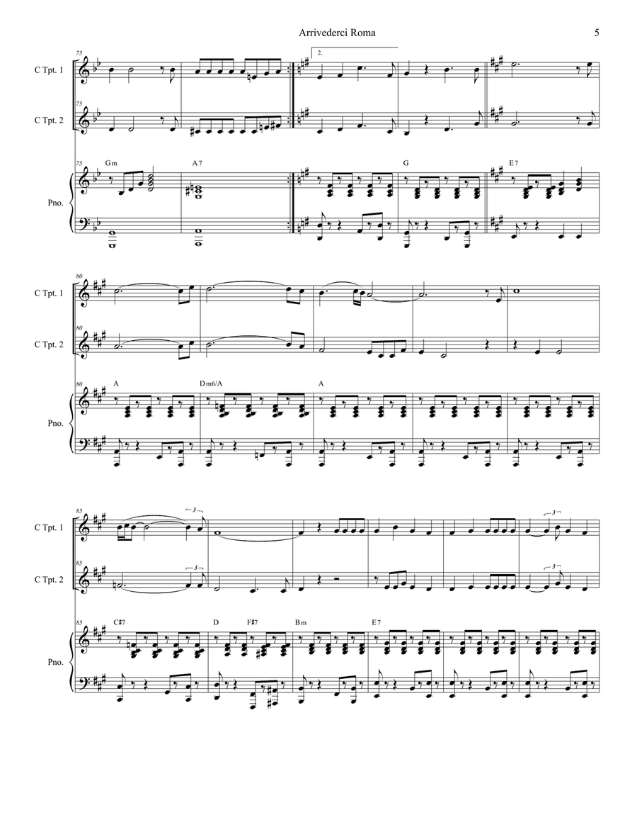 Arrivederci Roma (goodbye To Rome) Trumpet Duet scores gallery preview page 5