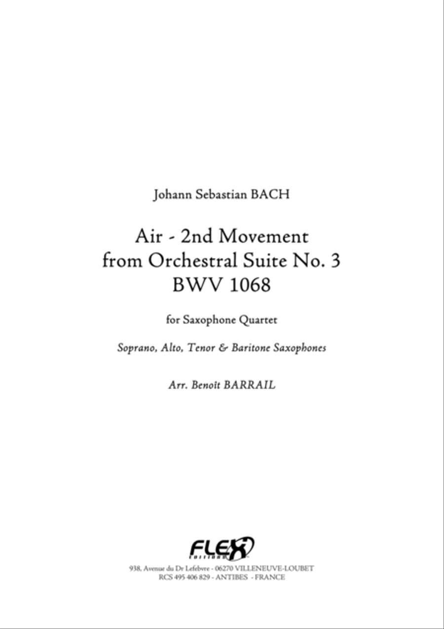 Air - 2nd Movement from Orchestral Suite No. 3 BWV 1068 Baritone Saxophone scores gallery preview page 1